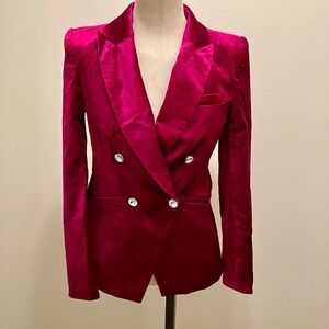 Veronica Beard Elam Crystal Button Velvet Dickey Jacket in Fuchsia